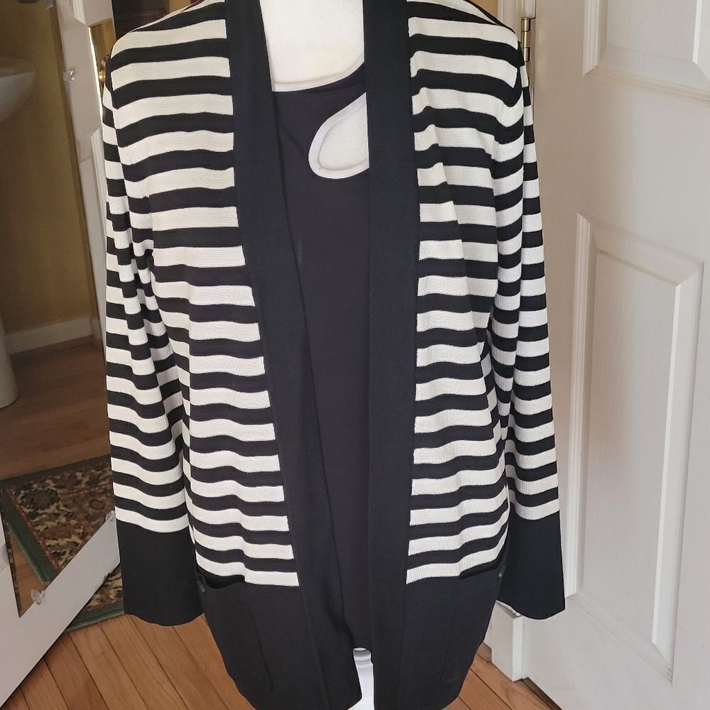 ANNE KLEIN STRIPED OPEN CARDIGAN